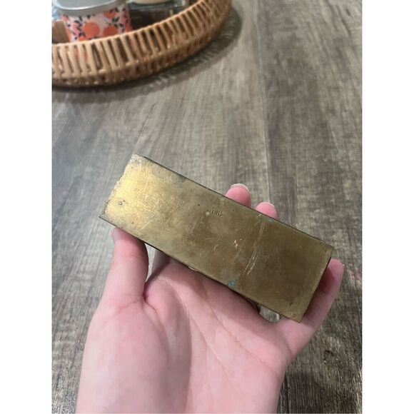 Vintage Chinese Brass Enamel Hinged Stamp Box Trinket Box - Picture 5 of 6